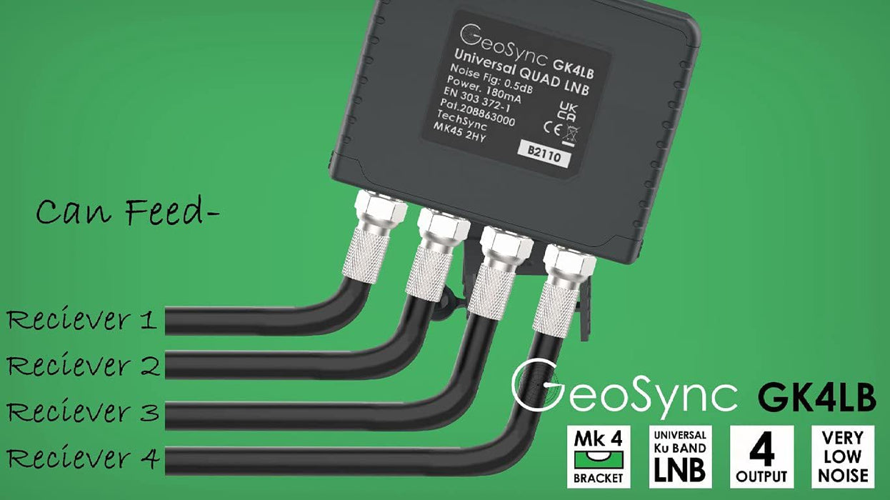 GeoSync Sky Quad LNB 4 Way for MK4 Dishes - Have Upto 4 Sky or Freesat Receivers Connected, Multi Room, PVR Upgrade