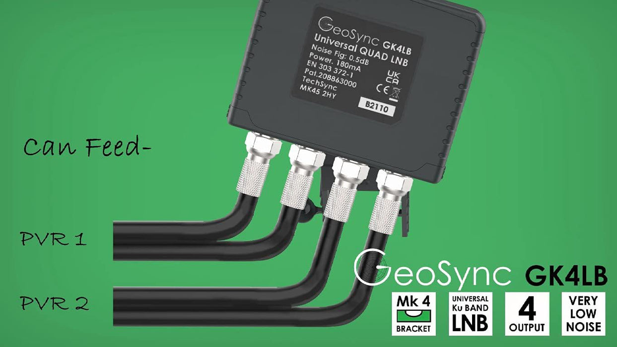GeoSync Sky Quad LNB 4 Way for MK4 Dishes - Have Upto 4 Sky or Freesat Receivers Connected, Multi Room, PVR Upgrade