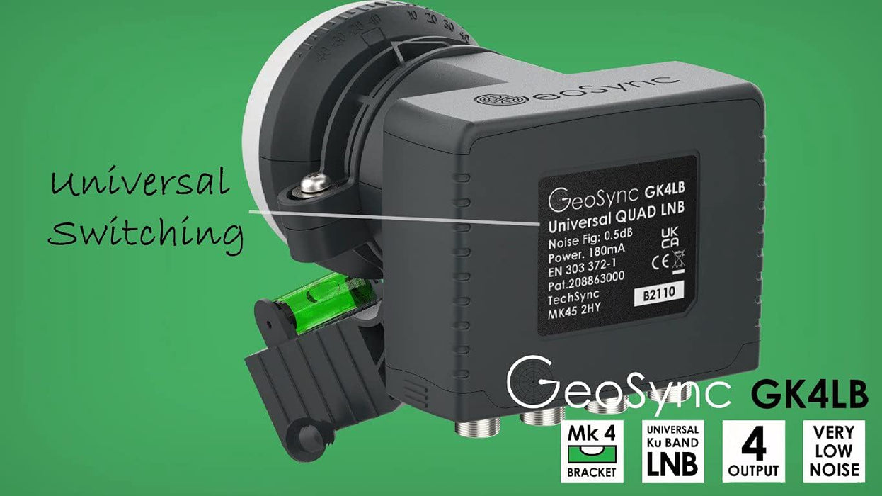 GeoSync Sky Quad LNB 4 Way for MK4 Dishes - Have Upto 4 Sky or Freesat Receivers Connected, Multi Room, PVR Upgrade