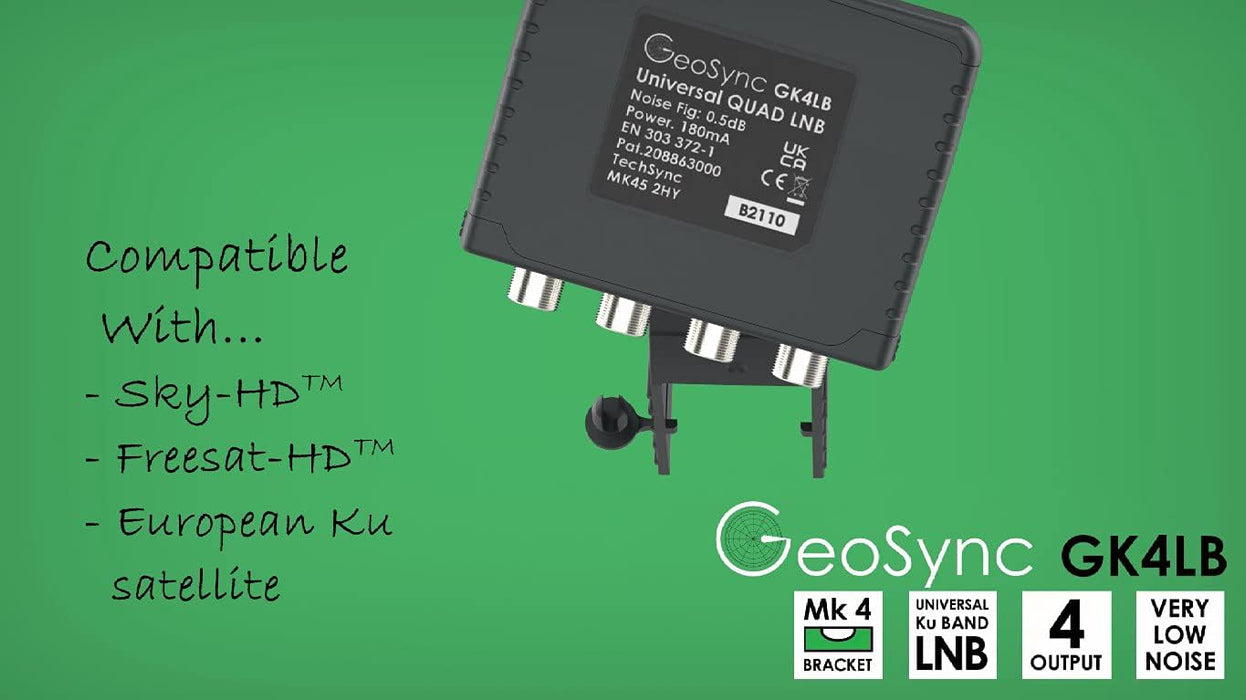 GeoSync Sky Quad LNB 4 Way for MK4 Dishes - Have Upto 4 Sky or Freesat Receivers Connected, Multi Room, PVR Upgrade