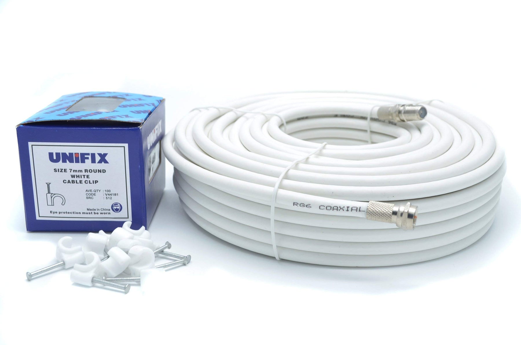 Viewi 100 Meter RG6 Satellite TV Coax Cable Extension Kit with Fitted F Connectors for Sky HD, Freesat & Virgin - White (100 Meter, White)