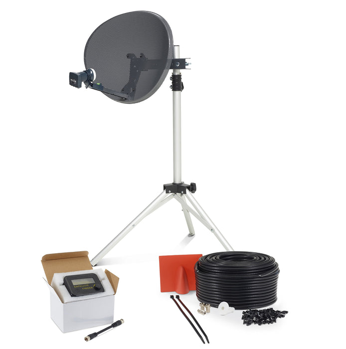 Viewi Zone 1 Portable Satellite Dish Kit Tripod Quad LNB & Sat Finder - Twin White/Black - Full DIY Kit for Caravan