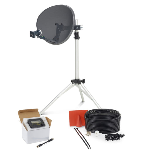 Viewi Zone 1 Portable Satellite Dish Kit Tripod Quad LNB & Sat Finder - Single White / Black - Full DIY Kit for Caravan