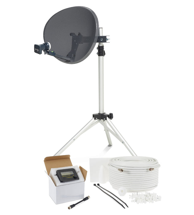 Viewi Zone 1 Portable Satellite Dish Kit Tripod Quad LNB & Sat Finder - Twin White/Black - Full DIY Kit for Caravan