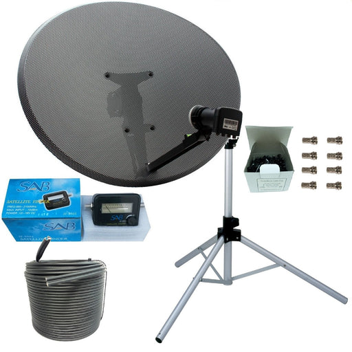 Viewi work with Sky or Freesat Satellite Tripod and Dish Set for Caravan, Motorhome and Camping Complete with Tripod, MK 4 80cm Sky Dish, Quad LNB, White & Black Twin Coax Cable, Clamp, Satellite Meter/Finder