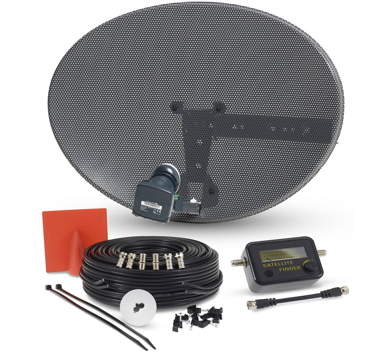 Viewi Satellite Dish Kit for SKY/Freesat/Astra/Polsat/Hotbird/Full HD,Latest MK4 dish with Quad LNB,Twin White & Black Cable,Signal finder,Brackets,Bolts, F Connectors & instructions