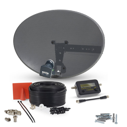 Viewi Satellite Dish Kit for SKY/Freesat/Astra/Polsat/Hotbird/Full HD,Latest MK4 dish with Quad LNB,RG6 White & Black Cable,Signal finder,Brackets,Bolts, F Connectors & instructions